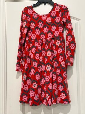 Girls Hanna Andersson Orange/Pink Floral Fall Cotton Dress Size 10/140